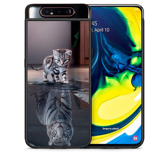Θήκη Samsung A80 Tiger Cute από τη Smartfits με σχέδιο στο πίσω μέρος και μαύρο περίβλημα | Samsung A80 Tiger Cute case with colorful back and black bezels