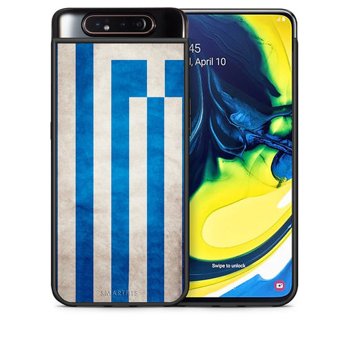 Θήκη Samsung A80 Greek Flag από τη Smartfits με σχέδιο στο πίσω μέρος και μαύρο περίβλημα | Samsung A80 Greek Flag case with colorful back and black bezels