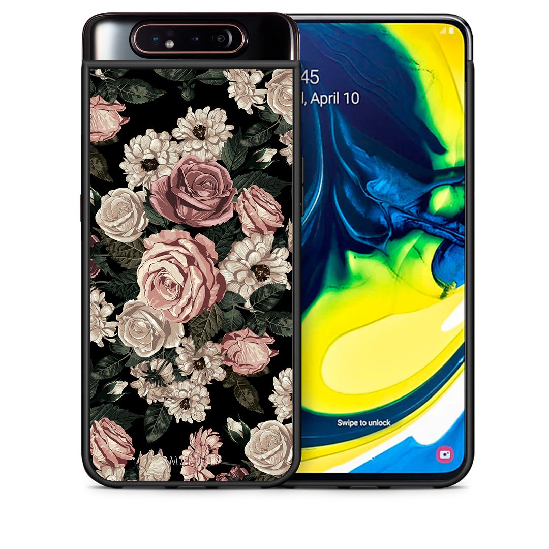 Θήκη Samsung A80 Wild Roses Flower από τη Smartfits με σχέδιο στο πίσω μέρος και μαύρο περίβλημα | Samsung A80 Wild Roses Flower case with colorful back and black bezels