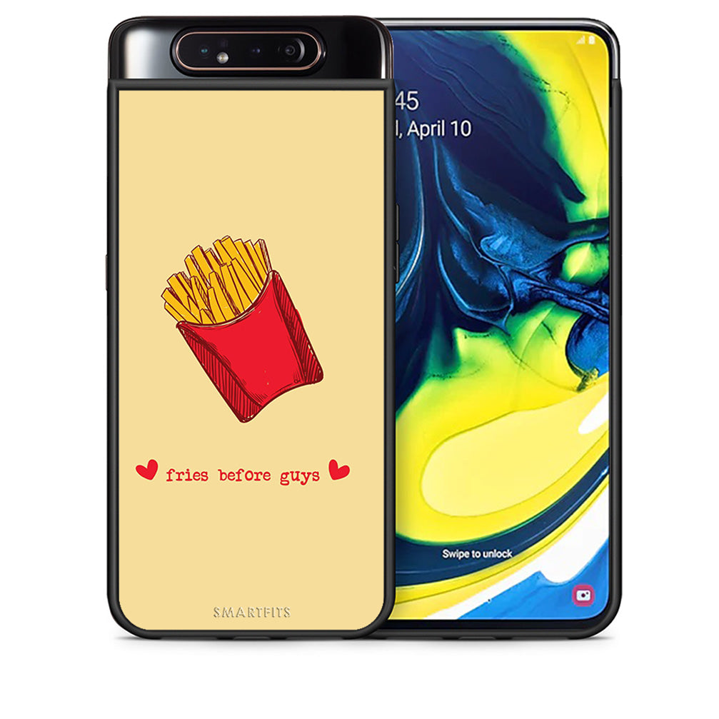 Θήκη Αγίου Βαλεντίνου Samsung A80 Fries Before Guys από τη Smartfits με σχέδιο στο πίσω μέρος και μαύρο περίβλημα | Samsung A80 Fries Before Guys case with colorful back and black bezels