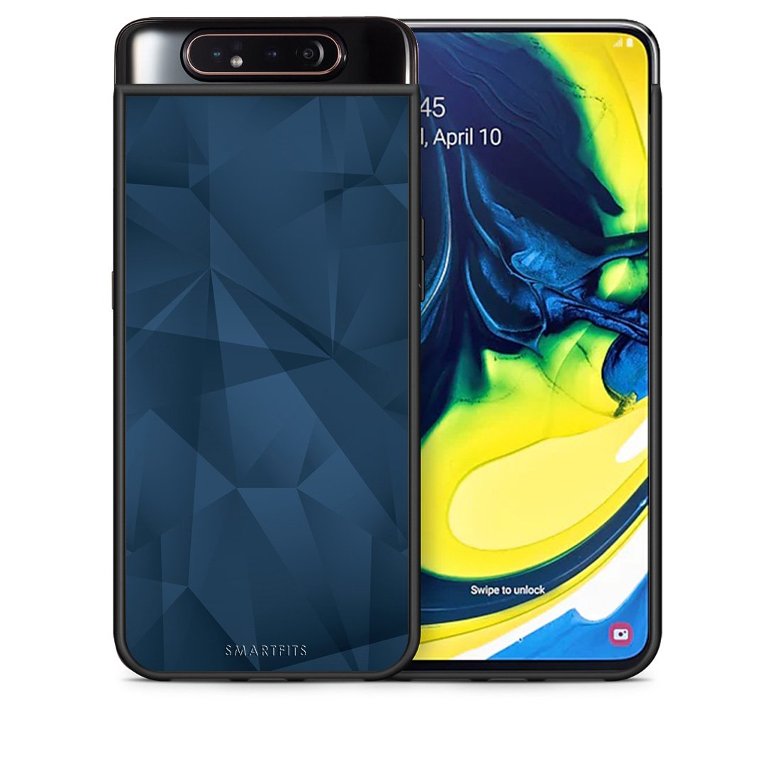 Θήκη Samsung A80 Blue Abstract Geometric από τη Smartfits με σχέδιο στο πίσω μέρος και μαύρο περίβλημα | Samsung A80 Blue Abstract Geometric case with colorful back and black bezels