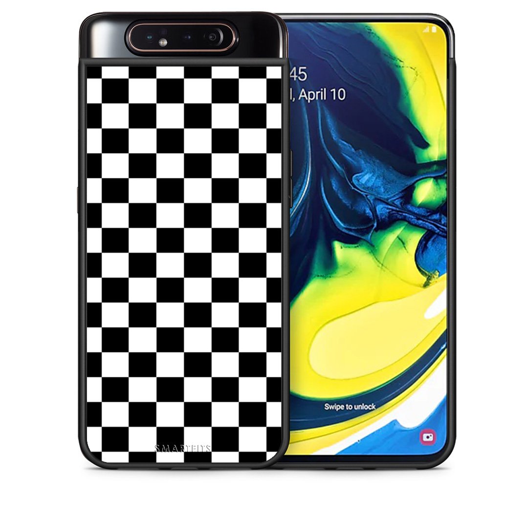 Θήκη Samsung A80 Squares Geometric από τη Smartfits με σχέδιο στο πίσω μέρος και μαύρο περίβλημα | Samsung A80 Squares Geometric case with colorful back and black bezels