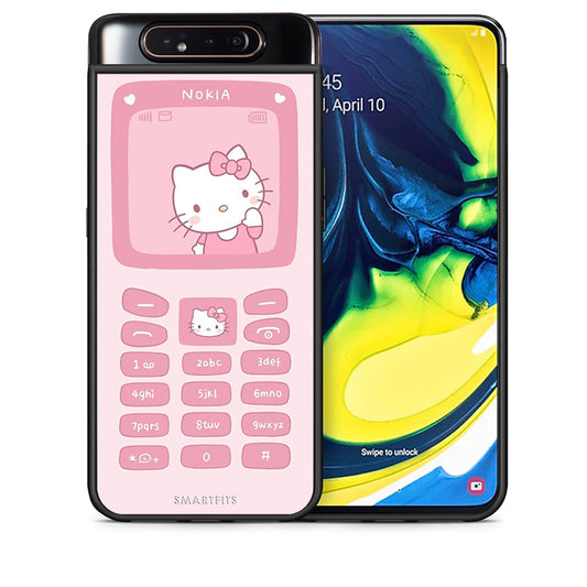Θήκη Αγίου Βαλεντίνου Samsung A80 Hello Kitten από τη Smartfits με σχέδιο στο πίσω μέρος και μαύρο περίβλημα | Samsung A80 Hello Kitten case with colorful back and black bezels