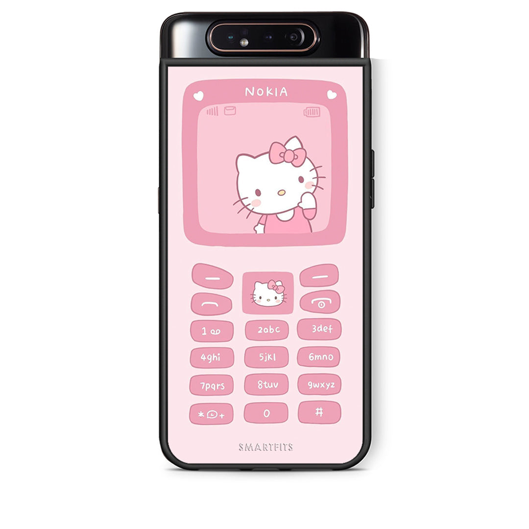 Samsung A80 Hello Kitten Θήκη Αγίου Βαλεντίνου από τη Smartfits με σχέδιο στο πίσω μέρος και μαύρο περίβλημα | Smartphone case with colorful back and black bezels by Smartfits