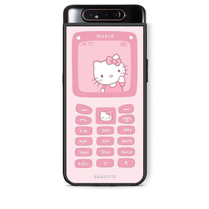 Samsung A80 Hello Kitten Θήκη Αγίου Βαλεντίνου από τη Smartfits με σχέδιο στο πίσω μέρος και μαύρο περίβλημα | Smartphone case with colorful back and black bezels by Smartfits