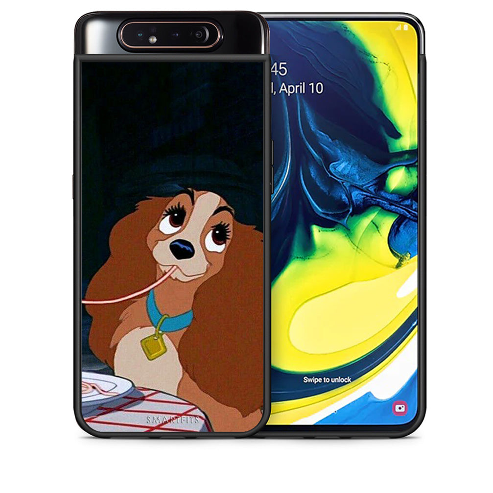 Θήκη Αγίου Βαλεντίνου Samsung A80 Lady And Tramp 2 από τη Smartfits με σχέδιο στο πίσω μέρος και μαύρο περίβλημα | Samsung A80 Lady And Tramp 2 case with colorful back and black bezels