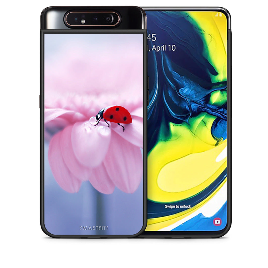 Θήκη Samsung A80 Ladybug Flower από τη Smartfits με σχέδιο στο πίσω μέρος και μαύρο περίβλημα | Samsung A80 Ladybug Flower case with colorful back and black bezels