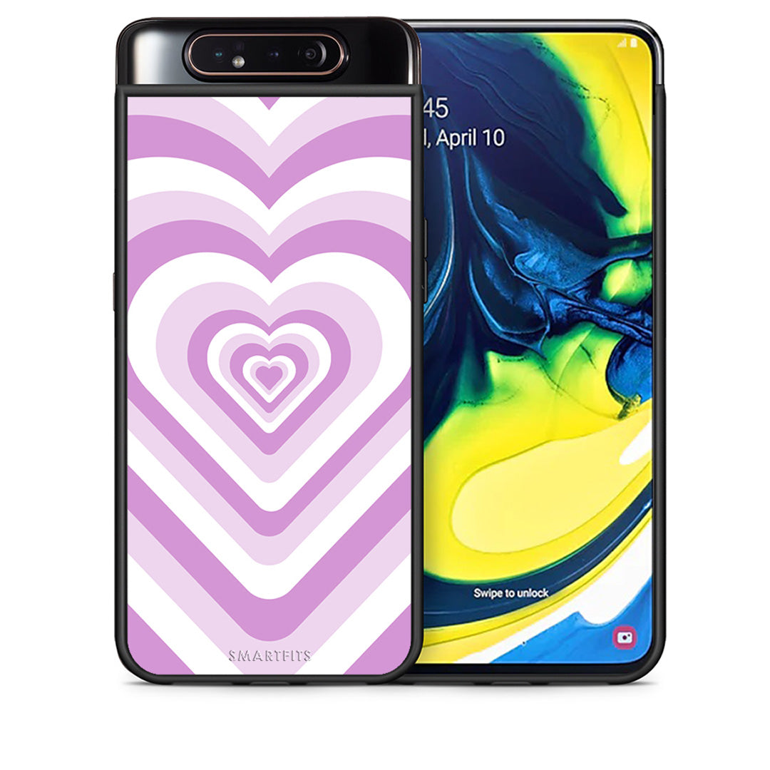 Θήκη Samsung A80 Lilac Hearts από τη Smartfits με σχέδιο στο πίσω μέρος και μαύρο περίβλημα | Samsung A80 Lilac Hearts case with colorful back and black bezels