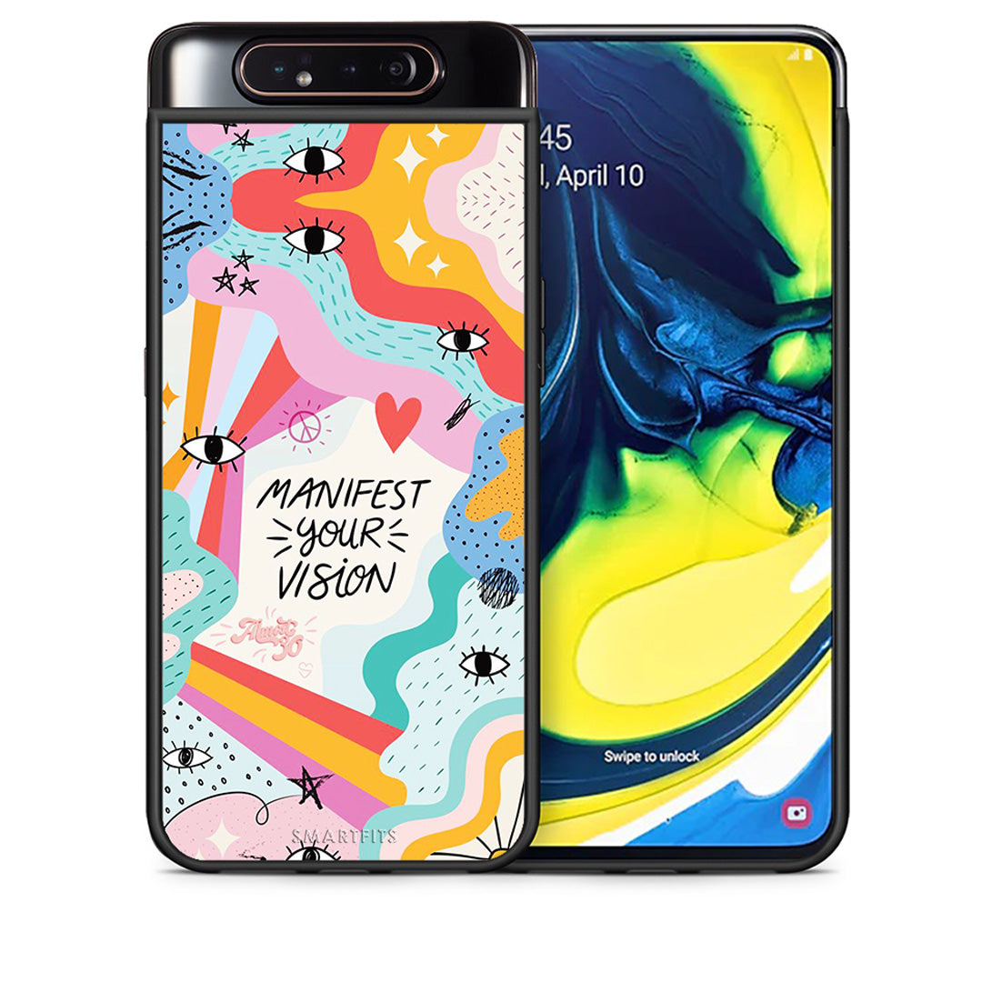 Θήκη Samsung A80 Manifest Your Vision από τη Smartfits με σχέδιο στο πίσω μέρος και μαύρο περίβλημα | Samsung A80 Manifest Your Vision case with colorful back and black bezels