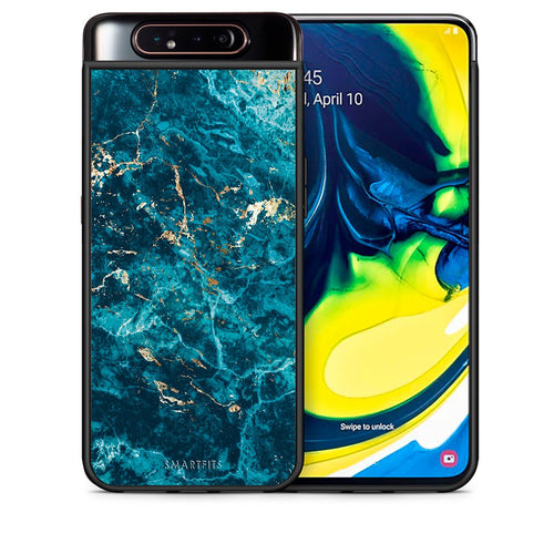 Θήκη Samsung A80 Marble Blue από τη Smartfits με σχέδιο στο πίσω μέρος και μαύρο περίβλημα | Samsung A80 Marble Blue case with colorful back and black bezels