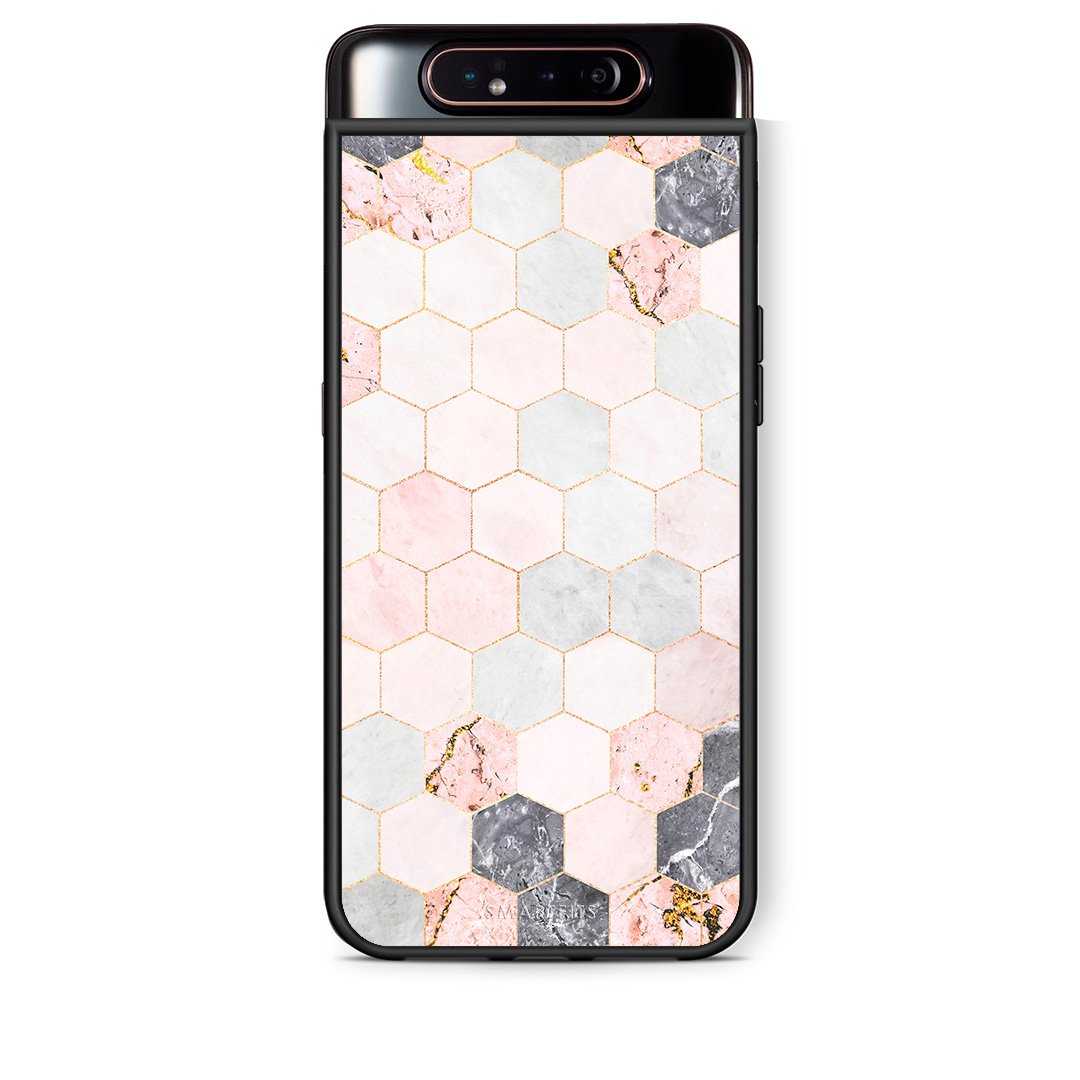 4 - Samsung A80 Hexagon Pink Marble case, cover, bumper