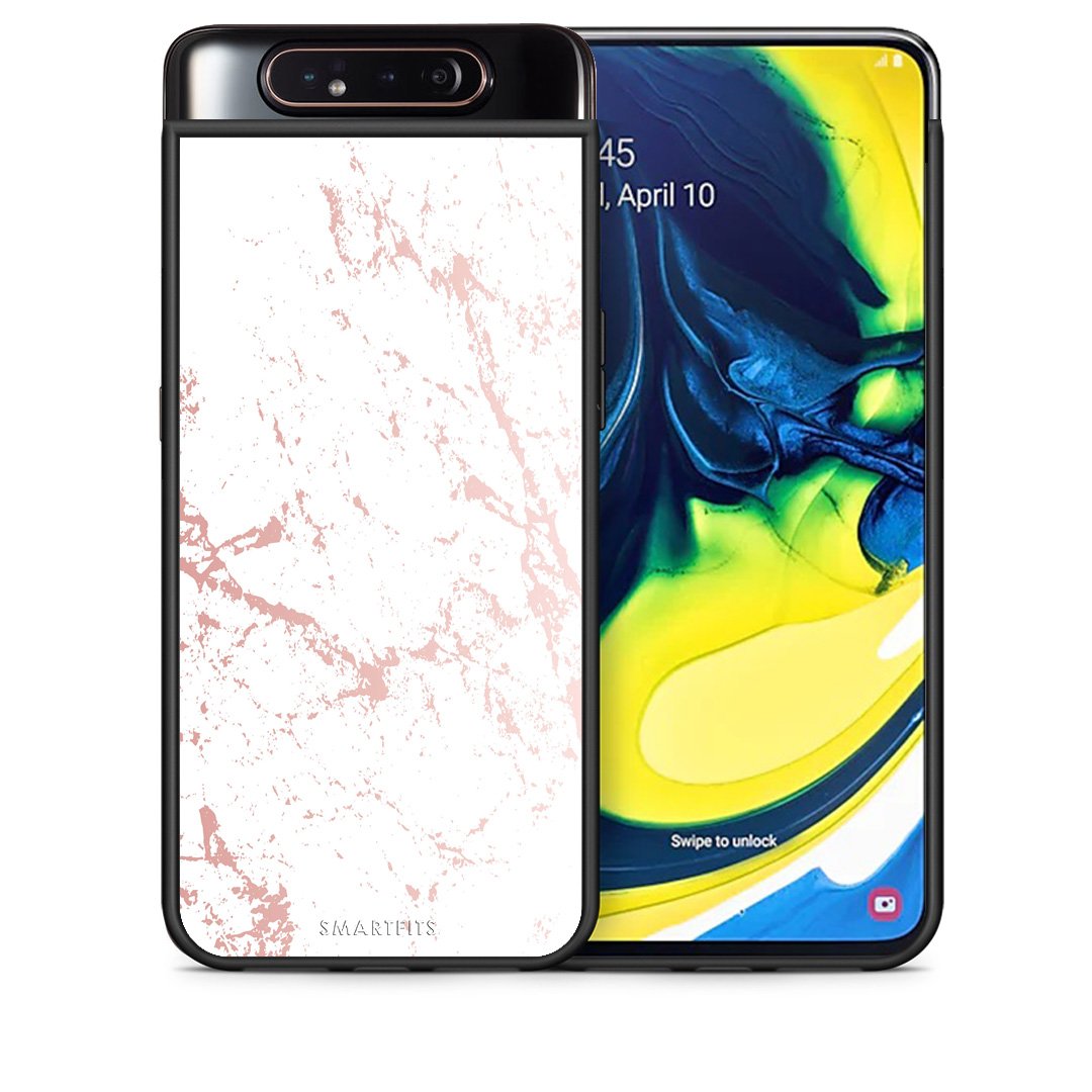 Θήκη Samsung A80 Pink Splash Marble από τη Smartfits με σχέδιο στο πίσω μέρος και μαύρο περίβλημα | Samsung A80 Pink Splash Marble case with colorful back and black bezels