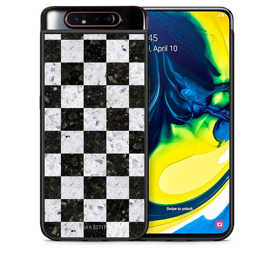 Θήκη Samsung A80 Square Geometric Marble από τη Smartfits με σχέδιο στο πίσω μέρος και μαύρο περίβλημα | Samsung A80 Square Geometric Marble case with colorful back and black bezels