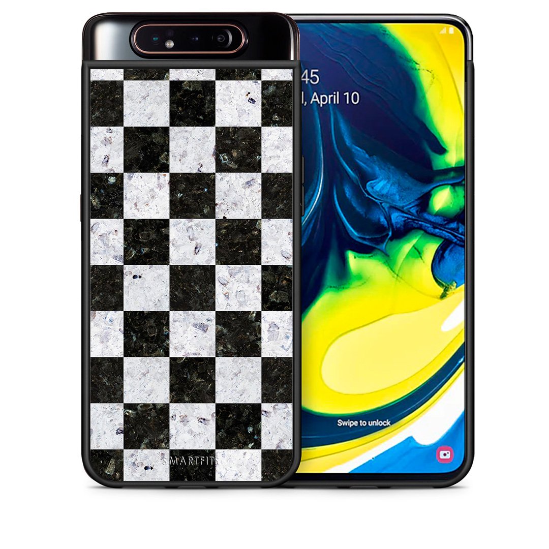 Θήκη Samsung A80 Square Geometric Marble από τη Smartfits με σχέδιο στο πίσω μέρος και μαύρο περίβλημα | Samsung A80 Square Geometric Marble case with colorful back and black bezels