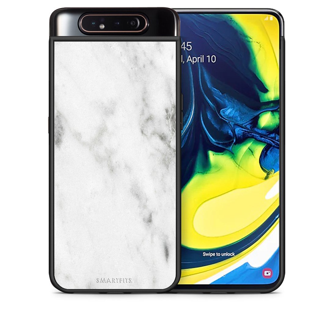 Θήκη Samsung A80 White Marble από τη Smartfits με σχέδιο στο πίσω μέρος και μαύρο περίβλημα | Samsung A80 White Marble case with colorful back and black bezels