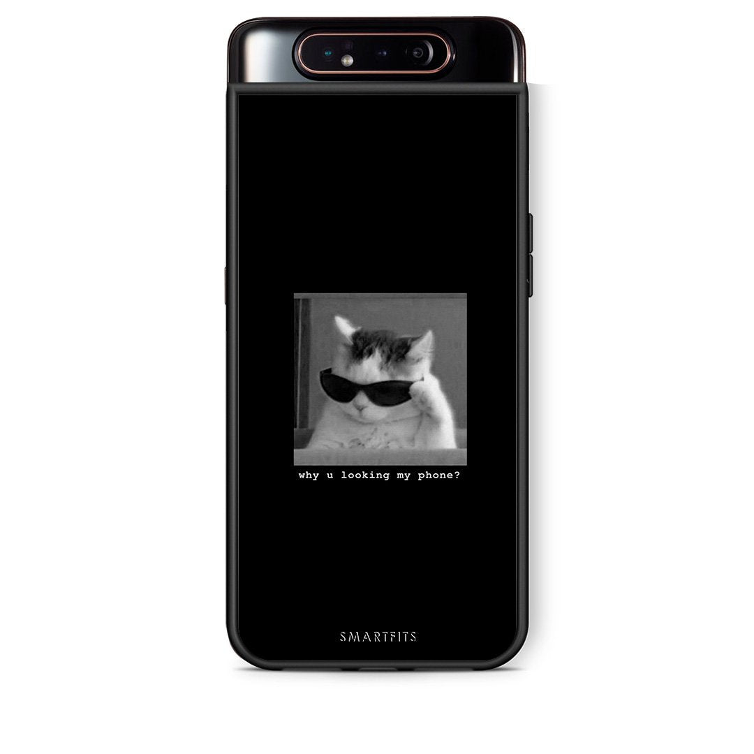 Samsung A80 Meme Cat θήκη από τη Smartfits με σχέδιο στο πίσω μέρος και μαύρο περίβλημα | Smartphone case with colorful back and black bezels by Smartfits