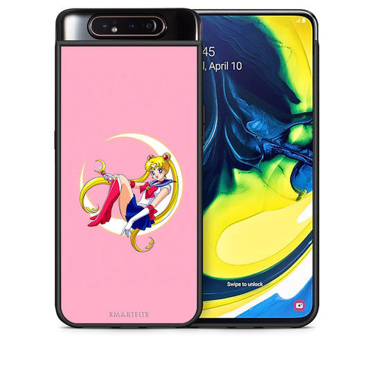Θήκη Samsung A80 Moon Girl από τη Smartfits με σχέδιο στο πίσω μέρος και μαύρο περίβλημα | Samsung A80 Moon Girl case with colorful back and black bezels