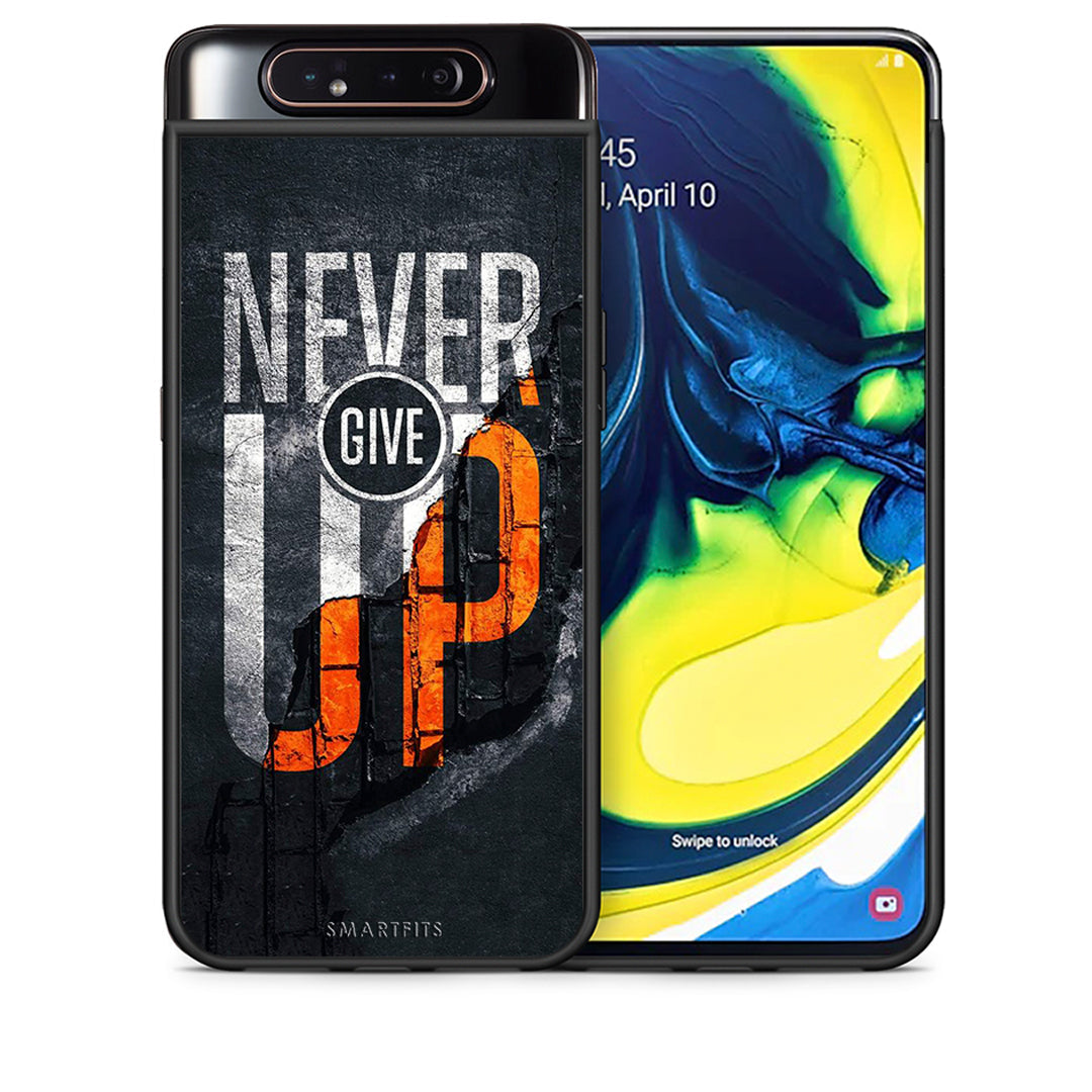 Θήκη Αγίου Βαλεντίνου Samsung A80 Never Give Up από τη Smartfits με σχέδιο στο πίσω μέρος και μαύρο περίβλημα | Samsung A80 Never Give Up case with colorful back and black bezels