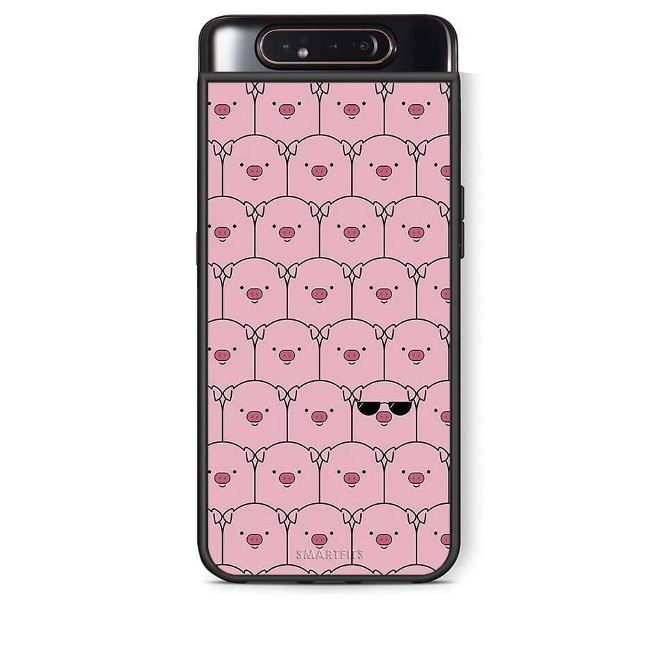 Samsung A80 Pig Glasses θήκη από τη Smartfits με σχέδιο στο πίσω μέρος και μαύρο περίβλημα | Smartphone case with colorful back and black bezels by Smartfits