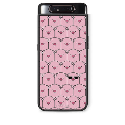 Samsung A80 Pig Glasses θήκη από τη Smartfits με σχέδιο στο πίσω μέρος και μαύρο περίβλημα | Smartphone case with colorful back and black bezels by Smartfits