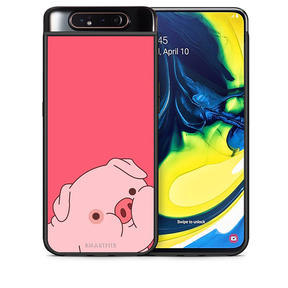 Θήκη Αγίου Βαλεντίνου Samsung A80 Pig Love 1 από τη Smartfits με σχέδιο στο πίσω μέρος και μαύρο περίβλημα | Samsung A80 Pig Love 1 case with colorful back and black bezels