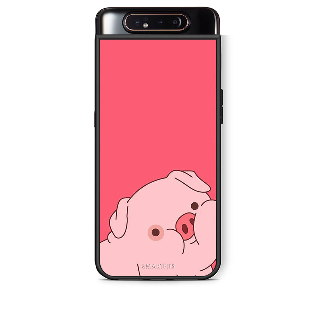 Samsung A80 Pig Love 1 Θήκη Αγίου Βαλεντίνου από τη Smartfits με σχέδιο στο πίσω μέρος και μαύρο περίβλημα | Smartphone case with colorful back and black bezels by Smartfits