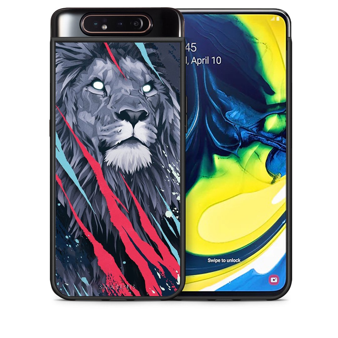 Θήκη Samsung A80 Lion Designer PopArt από τη Smartfits με σχέδιο στο πίσω μέρος και μαύρο περίβλημα | Samsung A80 Lion Designer PopArt case with colorful back and black bezels
