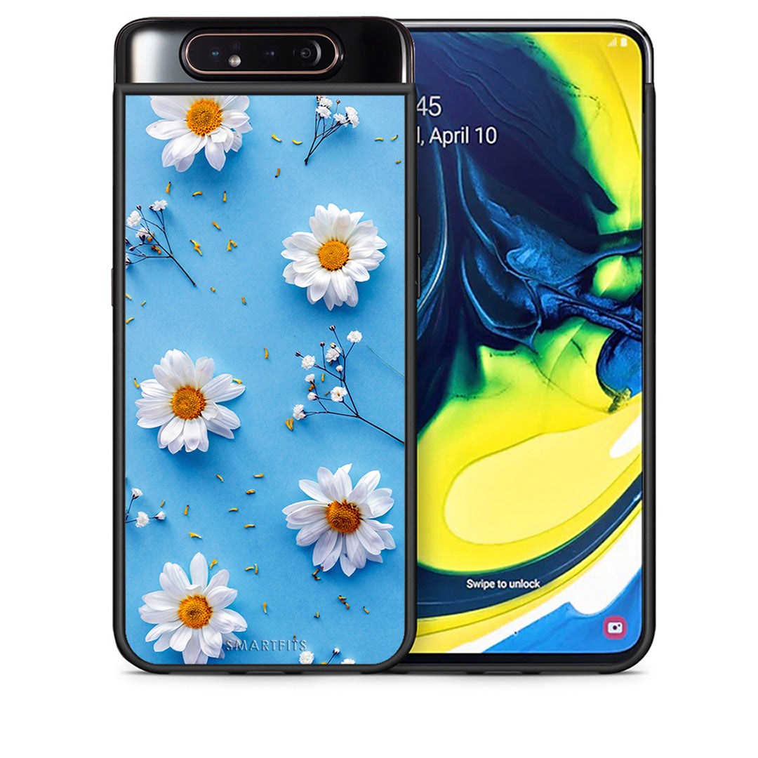 Θήκη Samsung A80 Real Daisies από τη Smartfits με σχέδιο στο πίσω μέρος και μαύρο περίβλημα | Samsung A80 Real Daisies case with colorful back and black bezels