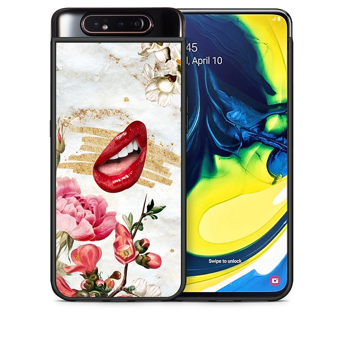 Θήκη Samsung A80 Red Lips από τη Smartfits με σχέδιο στο πίσω μέρος και μαύρο περίβλημα | Samsung A80 Red Lips case with colorful back and black bezels