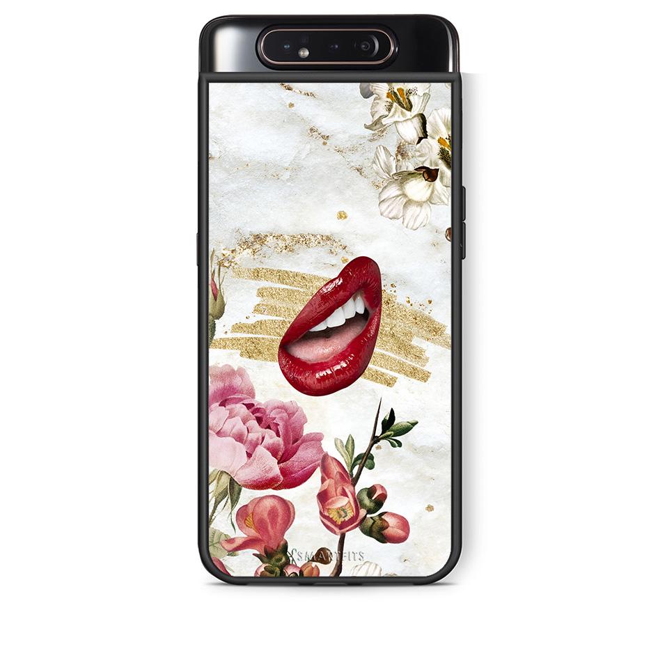 Samsung A80 Red Lips θήκη από τη Smartfits με σχέδιο στο πίσω μέρος και μαύρο περίβλημα | Smartphone case with colorful back and black bezels by Smartfits