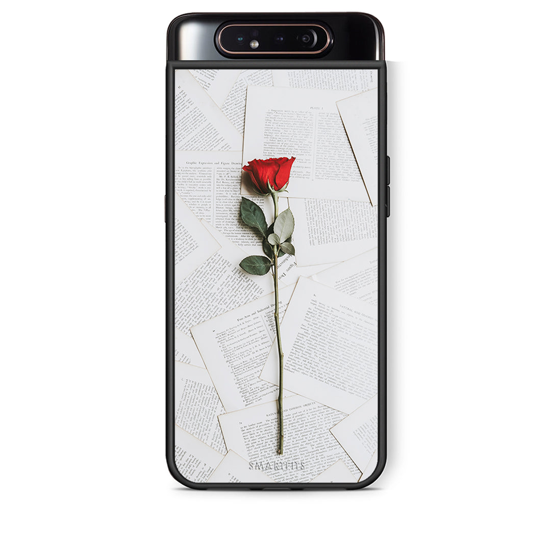 Samsung A80 Red Rose θήκη από τη Smartfits με σχέδιο στο πίσω μέρος και μαύρο περίβλημα | Smartphone case with colorful back and black bezels by Smartfits