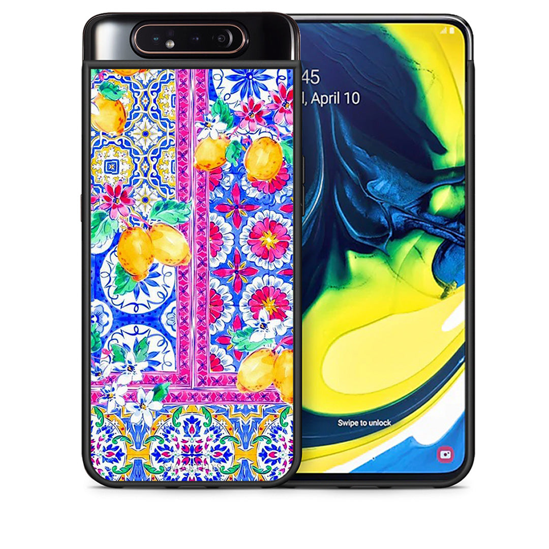 Θήκη Samsung A80 Retro Spring από τη Smartfits με σχέδιο στο πίσω μέρος και μαύρο περίβλημα | Samsung A80 Retro Spring case with colorful back and black bezels
