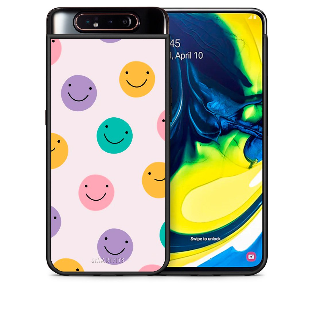 Θήκη Samsung A80 Smiley Faces από τη Smartfits με σχέδιο στο πίσω μέρος και μαύρο περίβλημα | Samsung A80 Smiley Faces case with colorful back and black bezels