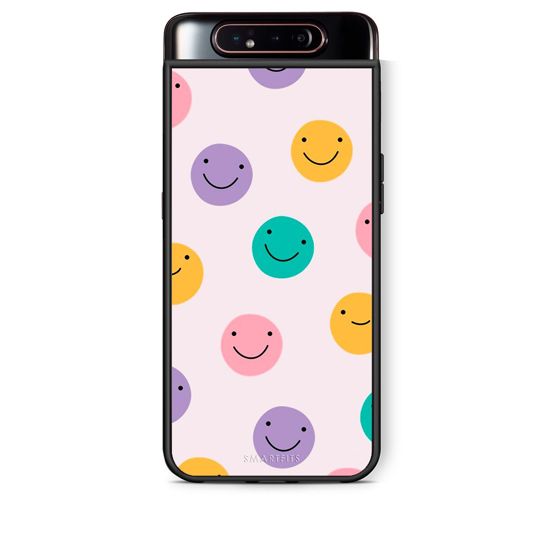 Samsung A80 Smiley Faces θήκη από τη Smartfits με σχέδιο στο πίσω μέρος και μαύρο περίβλημα | Smartphone case with colorful back and black bezels by Smartfits