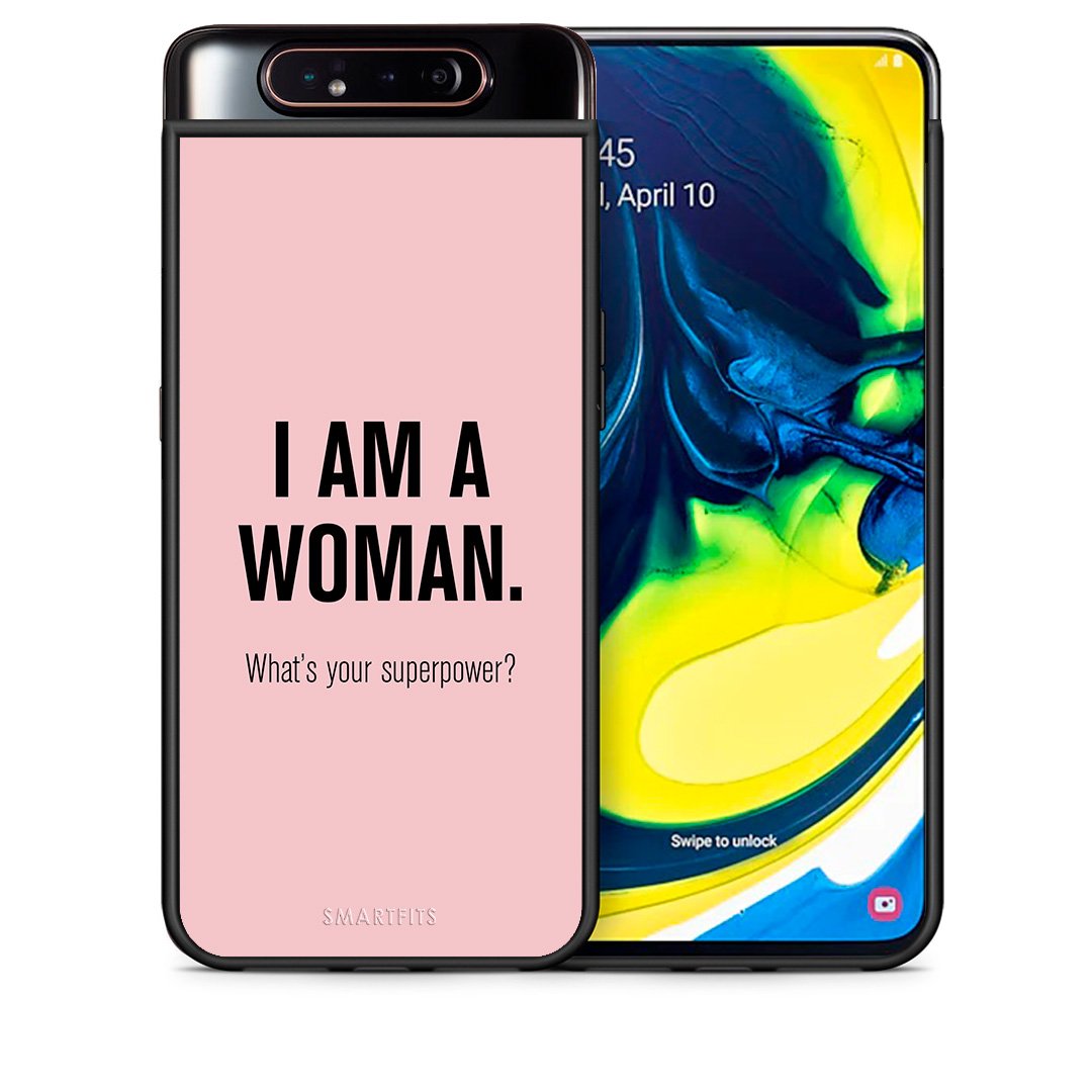 Θήκη Samsung A80 Superpower Woman από τη Smartfits με σχέδιο στο πίσω μέρος και μαύρο περίβλημα | Samsung A80 Superpower Woman case with colorful back and black bezels