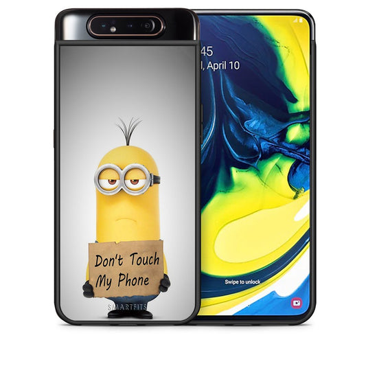 Θήκη Samsung A80 Minion Text από τη Smartfits με σχέδιο στο πίσω μέρος και μαύρο περίβλημα | Samsung A80 Minion Text case with colorful back and black bezels
