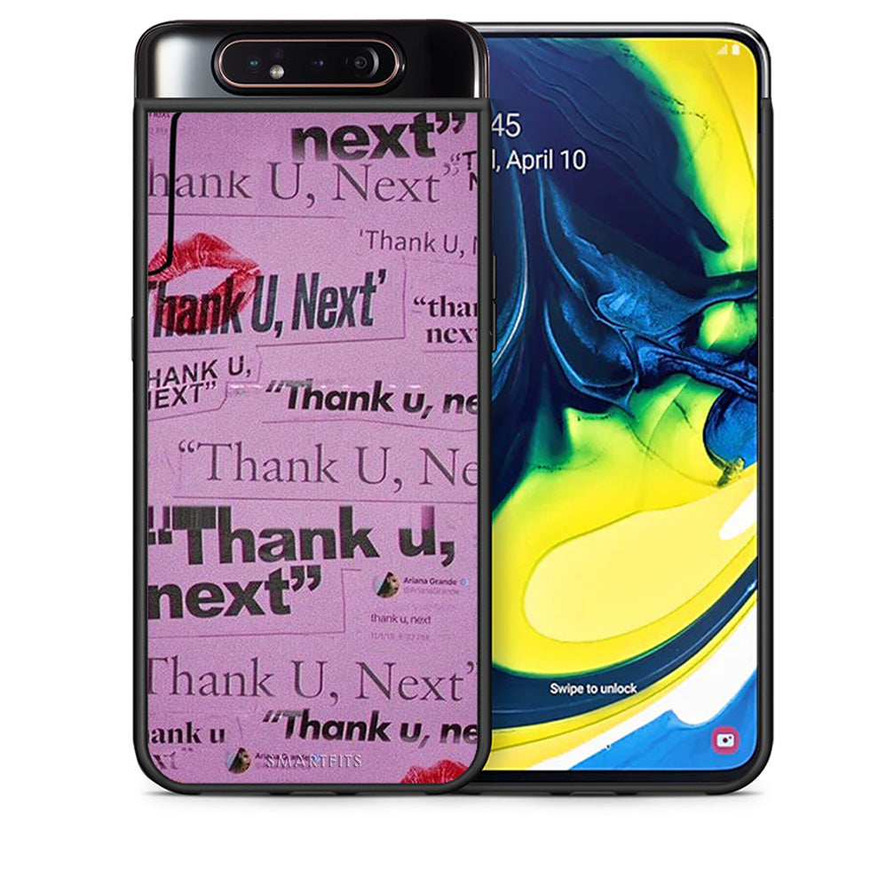 Θήκη Αγίου Βαλεντίνου Samsung A80 Thank You Next από τη Smartfits με σχέδιο στο πίσω μέρος και μαύρο περίβλημα | Samsung A80 Thank You Next case with colorful back and black bezels