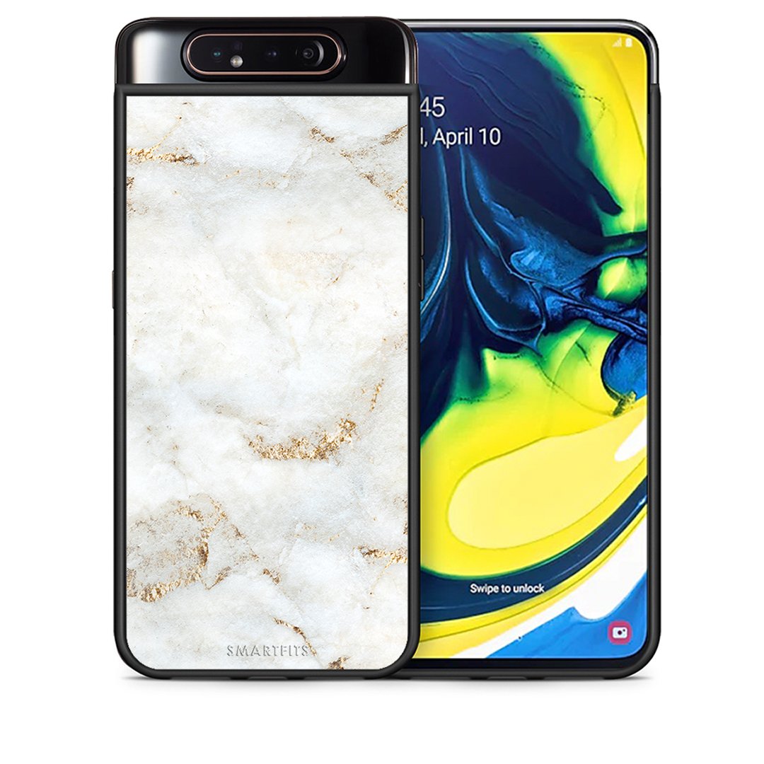 Θήκη Samsung A80 White Gold Marble από τη Smartfits με σχέδιο στο πίσω μέρος και μαύρο περίβλημα | Samsung A80 White Gold Marble case with colorful back and black bezels