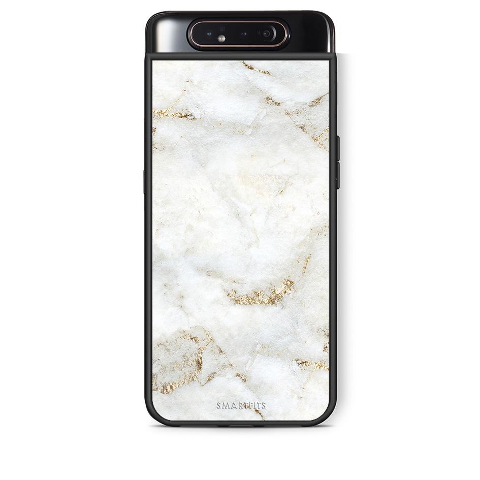Samsung A80 White Gold Marble θήκη από τη Smartfits με σχέδιο στο πίσω μέρος και μαύρο περίβλημα | Smartphone case with colorful back and black bezels by Smartfits