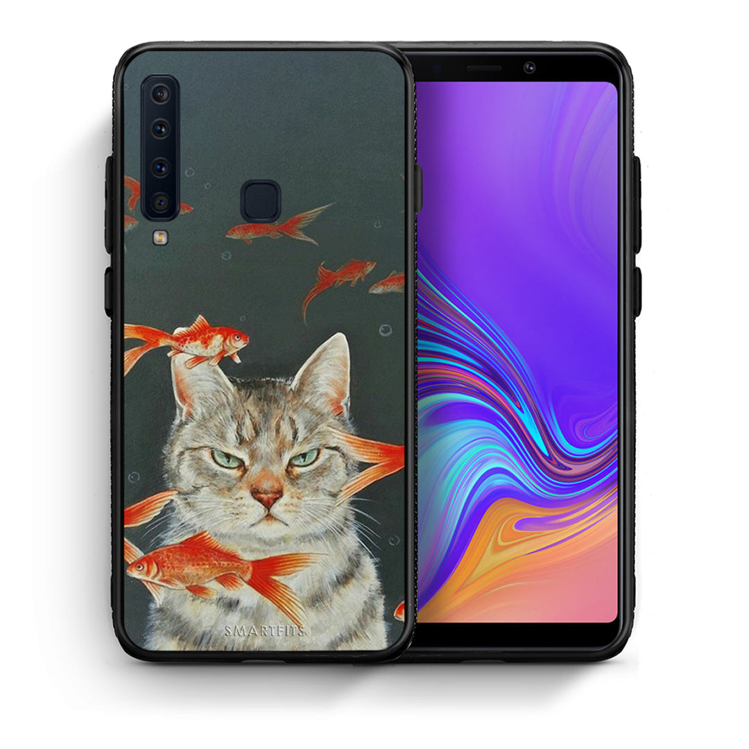 Θήκη Samsung A9 Cat Goldfish από τη Smartfits με σχέδιο στο πίσω μέρος και μαύρο περίβλημα | Samsung A9 Cat Goldfish case with colorful back and black bezels