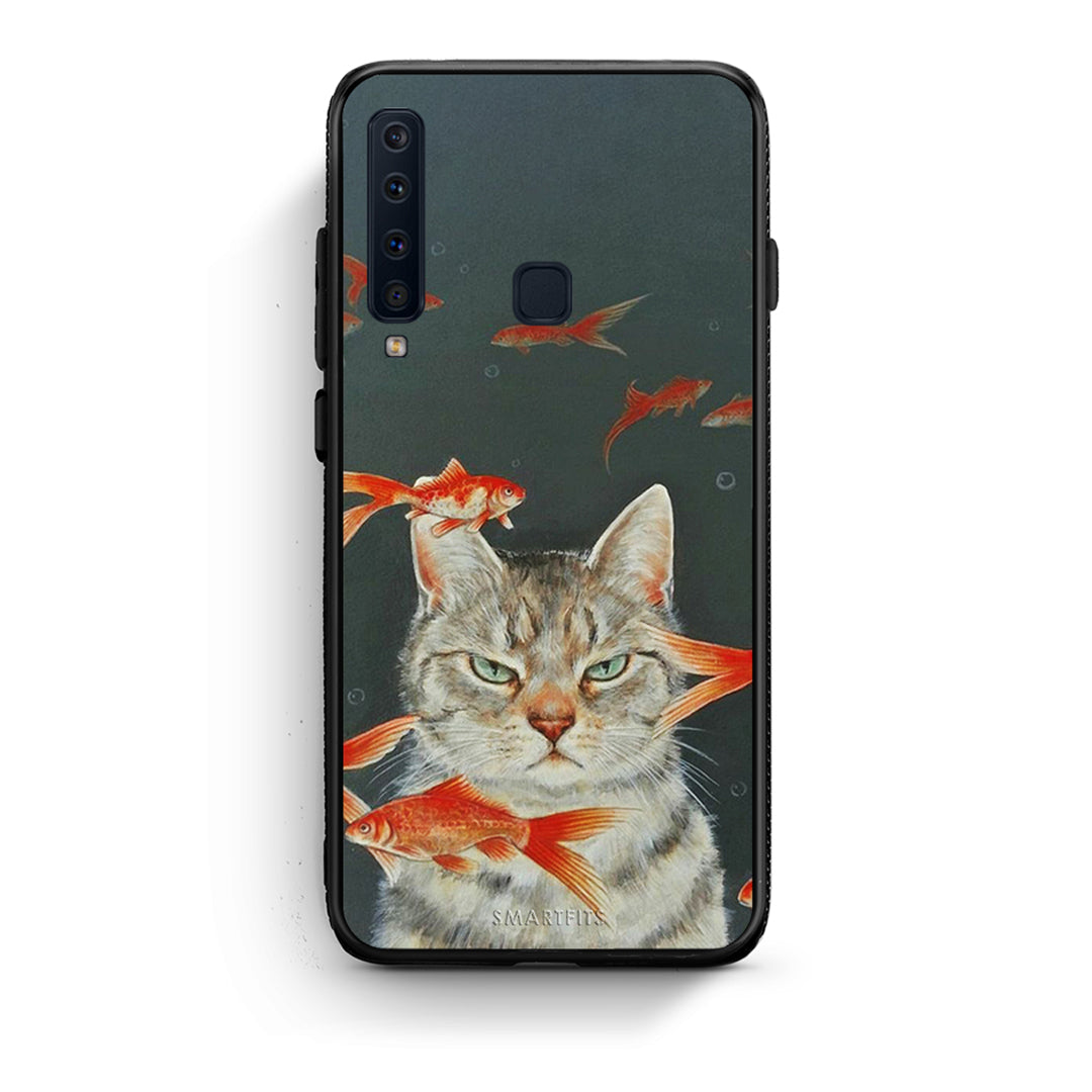 samsung a9 Cat Goldfish θήκη από τη Smartfits με σχέδιο στο πίσω μέρος και μαύρο περίβλημα | Smartphone case with colorful back and black bezels by Smartfits