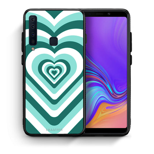 Θήκη Samsung A9 Green Hearts από τη Smartfits με σχέδιο στο πίσω μέρος και μαύρο περίβλημα | Samsung A9 Green Hearts case with colorful back and black bezels