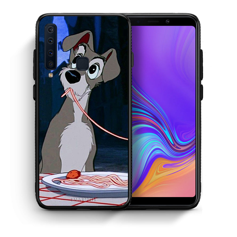 Θήκη Αγίου Βαλεντίνου Samsung A9 Lady And Tramp 1 από τη Smartfits με σχέδιο στο πίσω μέρος και μαύρο περίβλημα | Samsung A9 Lady And Tramp 1 case with colorful back and black bezels