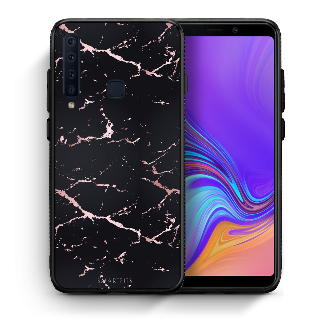 Θήκη Samsung A9 Black Rosegold Marble από τη Smartfits με σχέδιο στο πίσω μέρος και μαύρο περίβλημα | Samsung A9 Black Rosegold Marble case with colorful back and black bezels