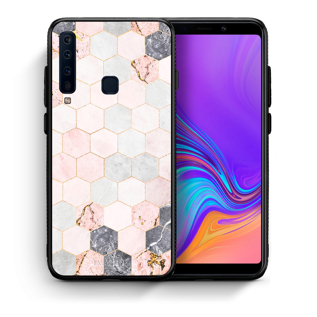 Θήκη Samsung A9 Hexagon Pink Marble από τη Smartfits με σχέδιο στο πίσω μέρος και μαύρο περίβλημα | Samsung A9 Hexagon Pink Marble case with colorful back and black bezels