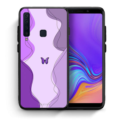 Θήκη Αγίου Βαλεντίνου Samsung A9 Purple Mariposa από τη Smartfits με σχέδιο στο πίσω μέρος και μαύρο περίβλημα | Samsung A9 Purple Mariposa case with colorful back and black bezels