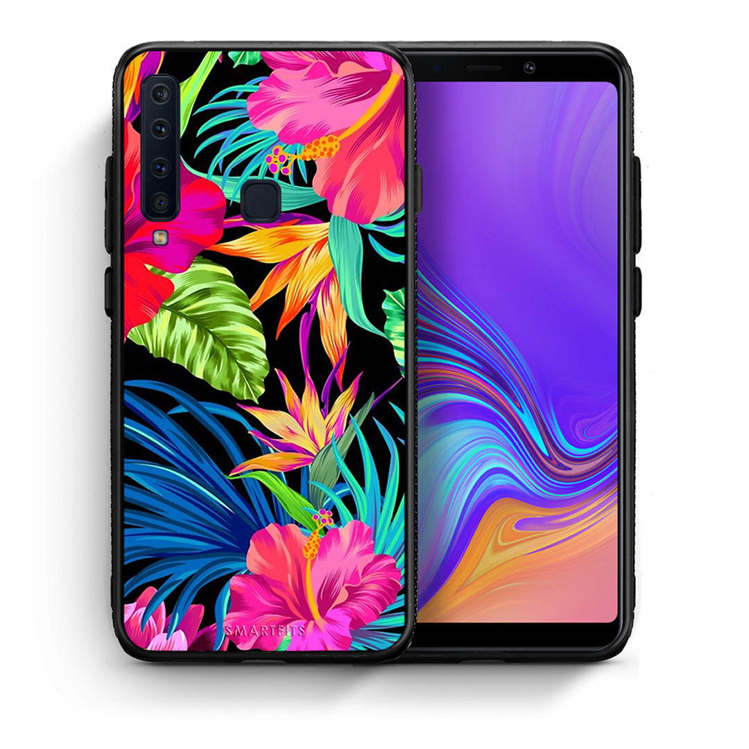 Θήκη Samsung A9 Tropical Flowers από τη Smartfits με σχέδιο στο πίσω μέρος και μαύρο περίβλημα | Samsung A9 Tropical Flowers case with colorful back and black bezels