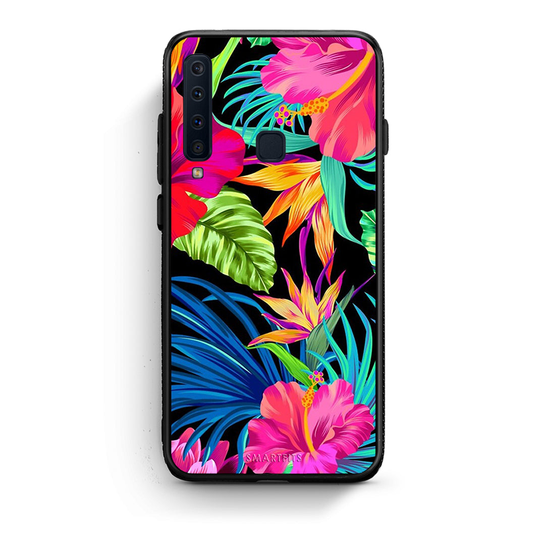 samsung a9 Tropical Flowers θήκη από τη Smartfits με σχέδιο στο πίσω μέρος και μαύρο περίβλημα | Smartphone case with colorful back and black bezels by Smartfits