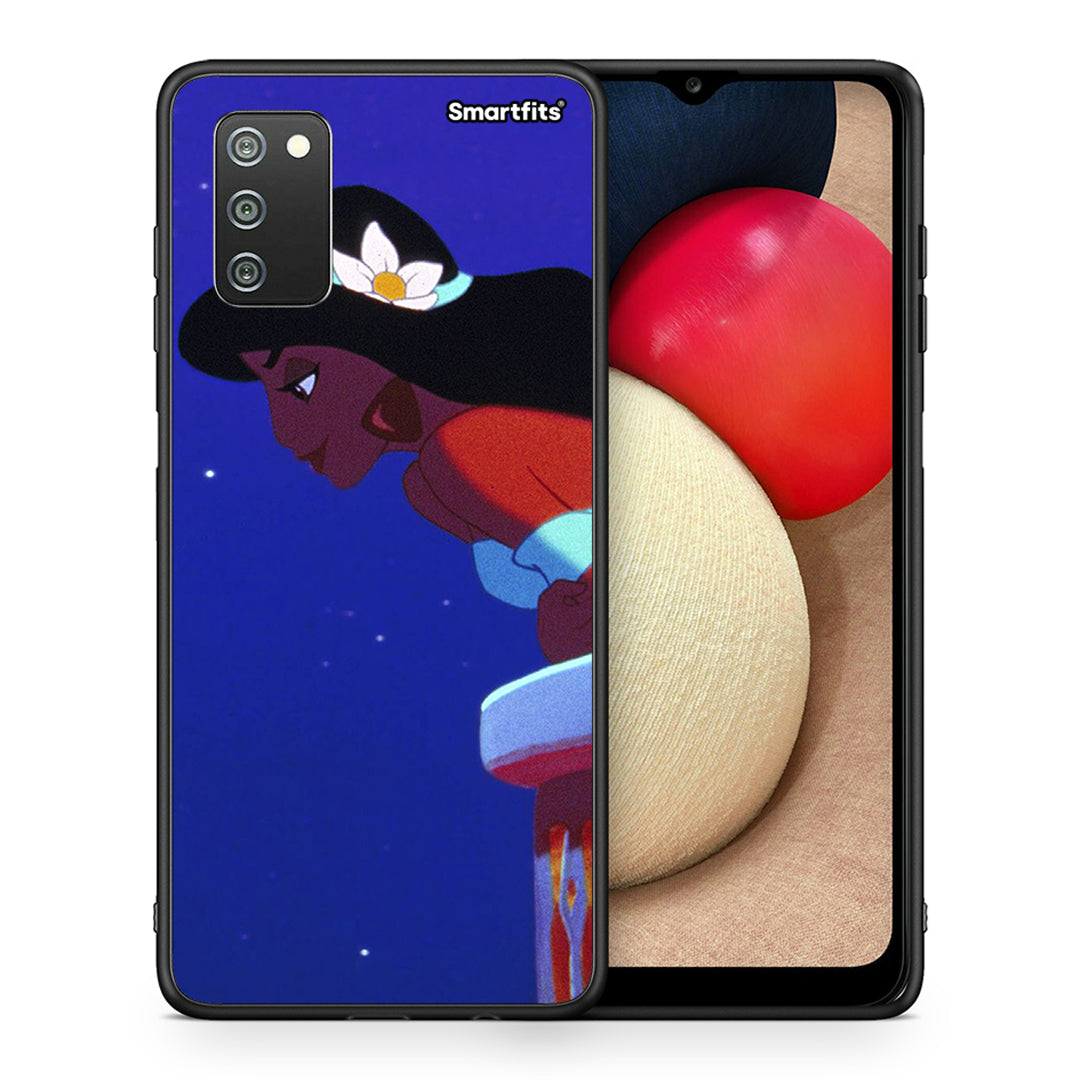 Θήκη Samsung A02s Alladin And Jasmine Love 2 από τη Smartfits με σχέδιο στο πίσω μέρος και μαύρο περίβλημα | Samsung A02s Alladin And Jasmine Love 2 case with colorful back and black bezels