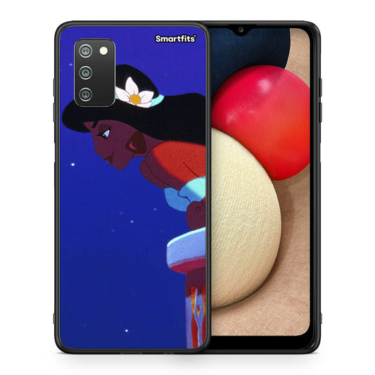 Θήκη Samsung A02s Alladin And Jasmine Love 2 από τη Smartfits με σχέδιο στο πίσω μέρος και μαύρο περίβλημα | Samsung A02s Alladin And Jasmine Love 2 case with colorful back and black bezels